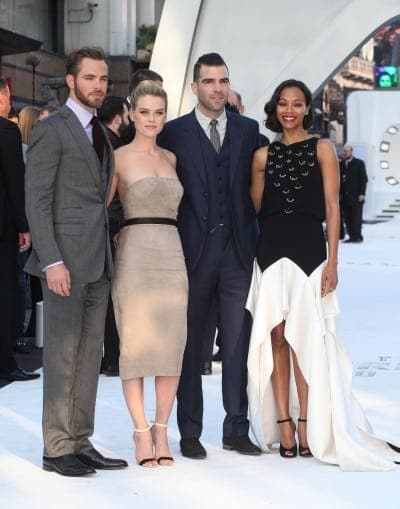 Chris Pine, Alice Eve, Zachary Quinto and Zoe Saldana arriving for the UK premiere of - International Magazine Kreol'Star Trek Into Darkness' at The Empire Cinema, London. Chris Pine, Alice Eve, Zachary Quinto and Zoe Saldana arriving for the UK premiere of'Star Trek Into Darkness' at The Empire Cinema, London.