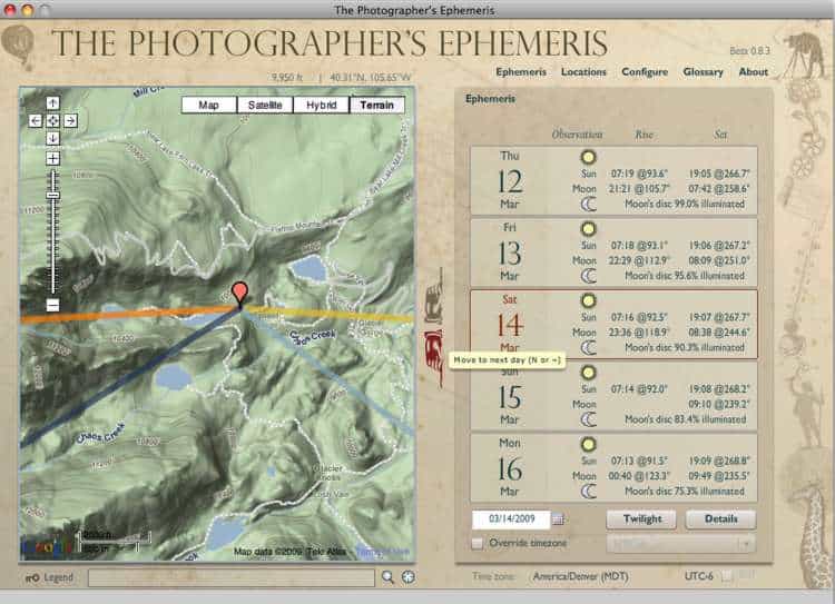 The Photographer’s Ephemeris. A useful tool for the Landscape, Dawn and Sunset photographer. - International Magazine Kreol The Photographer’s Ephemeris. A useful tool for the Landscape, Dawn and Sunset photographer.