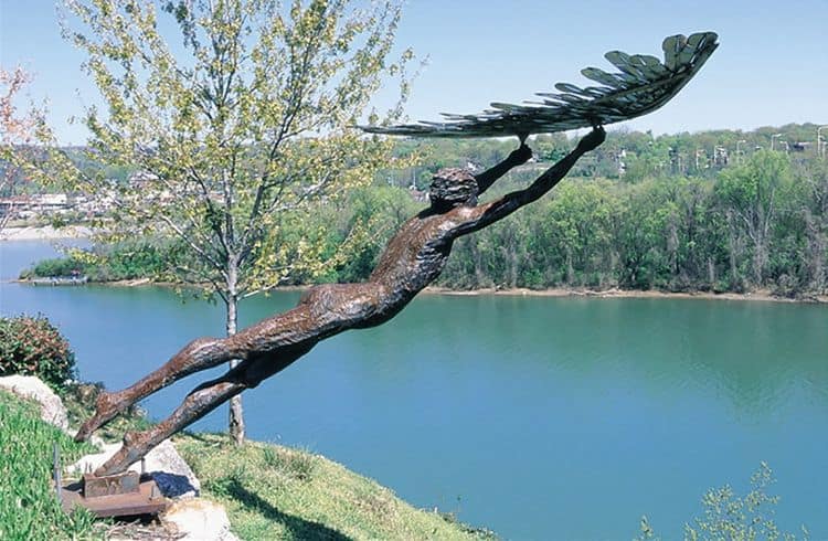 Icarus, life size, carved steel, Bluff View Art District, permanent collection, Chattanooga.Tn - International Magazine Kreol Icarus, life size, carved steel, Bluff View Art District, permanent collection, Chattanooga.Tn