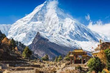 Himalayas mountain landscape. Mt. Manaslu in Himalayas, Nepal.