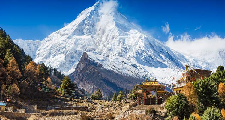 Himalayas mountain landscape. Mt. Manaslu in Himalayas, Nepal.