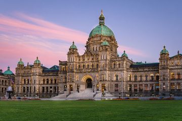 British Columbia Provincial Parliament in Victoria at Sunset
