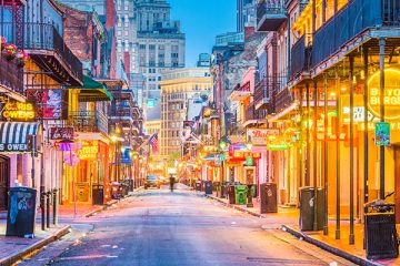 Bourbon Street in the early morning. The renown nightlife destination is in the heart of the French Quarter.