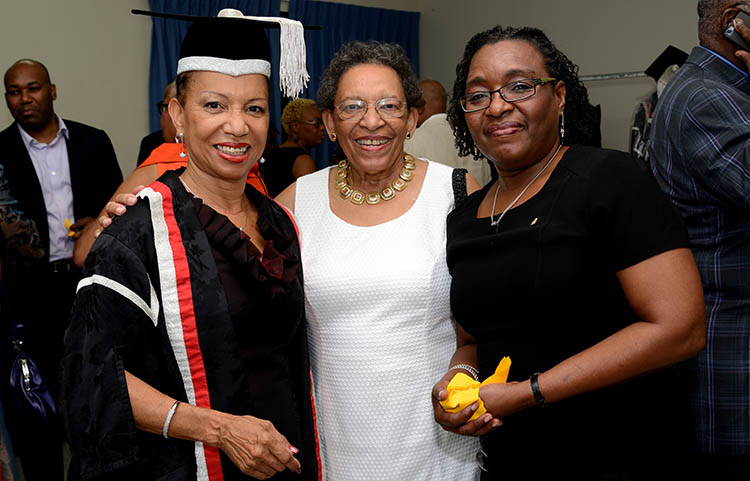 Prof Barriteau pictured with Dr Peggy Antrobus and Prof Rhoda Reddock at her Induction Ceremony, Dec 12, 2015 - International Magazine Kreol Prof Barriteau