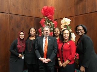 Judge-Lemelle-20 - International Magazine Kreol Law clerk Tahura Lodhi, Case Mgr. Kim County, Judge, Law Clerk Precious Johnson, Judicial Assistant Flay Sambrone Metoyer, and former Law Clerk now U. S. Circuit Judge Dana Douglas