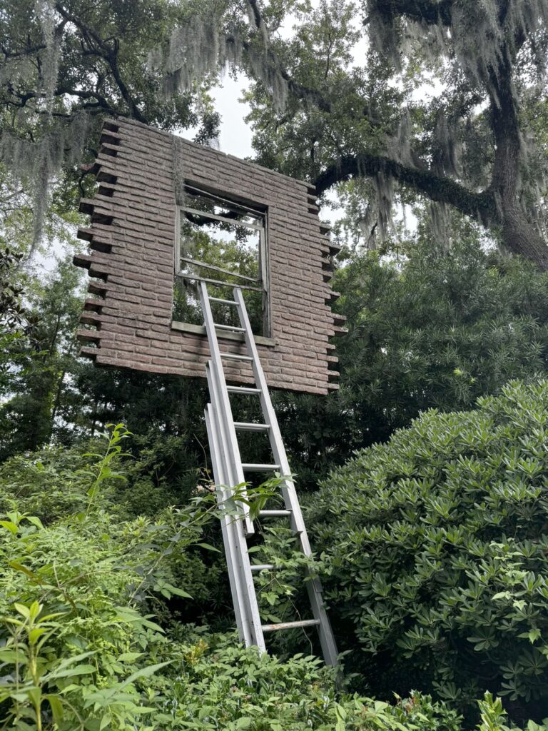 Leonadro Erlich, Window with Ladder -Too Late for Help, 2006, mettal ladder, steel underground structure, fiberglass, aluminium frames - International Magazine Kreol The Sydney and Walda Besthoff Sculpture Garden