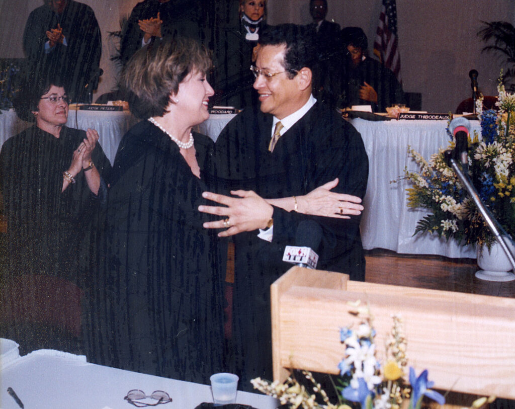 Judge_Thibo008 - International Magazine Kreol Thibodeax with Governor Blanco at his chief judge swearing in, April, 2004