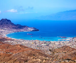 Bay and town of Mindelo, Island Sao Vicente, Cape Verde, Cabo Verde, Africa.