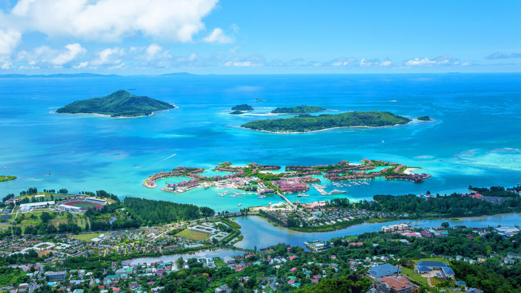 Island Mahe - International Magazine Kreol Island Mahe with Sainte Anne Marine National Park, Republic of Seychelles, Africa.Island Praslin and Island La Digue in the background, Seychelles