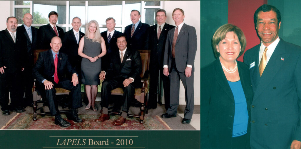 Left: Louisiana Professional Engineering and Land Surveying Board (Lapels), 2010. Right: With Governer Kathleen Marie Blanco - International Magazine Kreol Left: Louisiana Professional Engineering and Land Surveying Board (Lapels), 2010. Right: With Governer Kathleen Marie Blanco