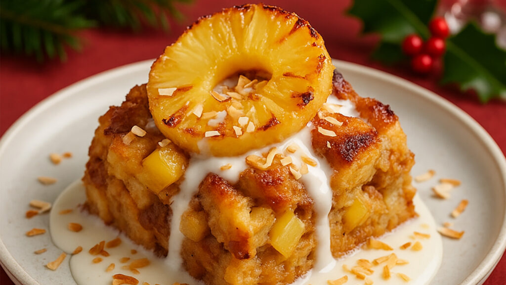 Pineapple-Rum Bread Pudding with Coconut Cream - International Magazine Kreol Pineapple-Rum Bread Pudding with Coconut Cream