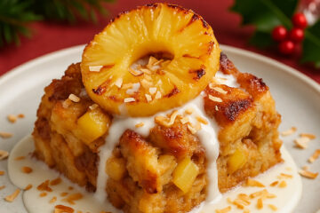 Pineapple-Rum Bread Pudding with Coconut Cream