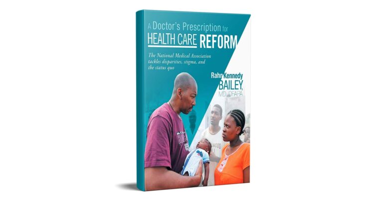 Doctor - International Magazine Kreol Book cover: 'A Doctor's Prescription for Health Care Reform' with a teal design, showing a man and a woman with a baby.
